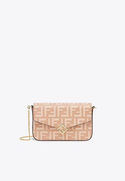 Fendi Ff Diamonds Leather Chain Clutch In Pink