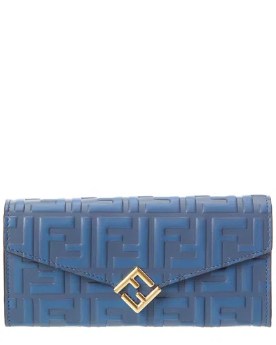 Fendi Ff Diamonds Leather Continental Wallet On Chain In Blue