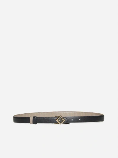 Fendi Ff Diamonds Leather Reversible Belt In Black,dove,grey