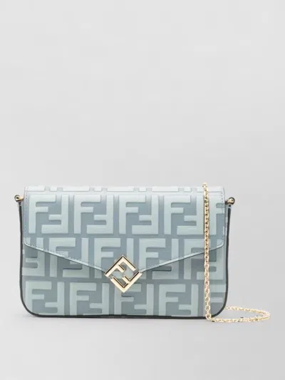 Fendi Ff Diamonds Leather Wallet Chain Bag In Blue
