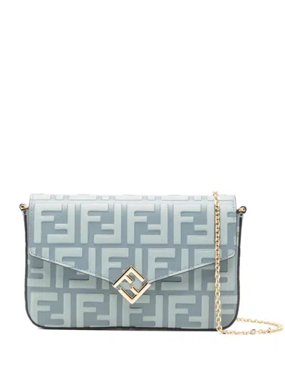 Fendi Ff Diamonds Leather Wallet On Chain Bags In Blue