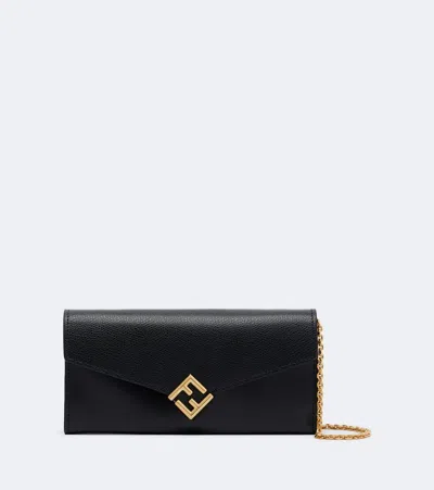 Fendi Ff Diamonds Leather Wallet On Chain In Black