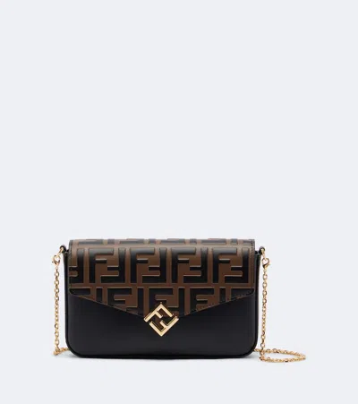 Fendi Ff Diamonds Leather Wallet On Chain In Black