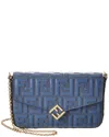Fendi Ff Diamonds Leather Wallet On Chain In Blue