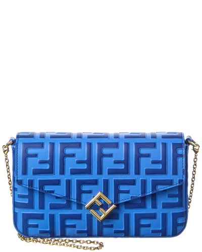 Fendi Ff Diamonds Leather Wallet On Chain In Blue