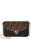 Fendi Wallet On Chain Ff Diamonds Leather Crossbody Bag In Brown