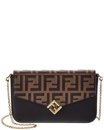 Fendi Ff Diamonds Leather Wallet On Chain In Brown