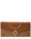 Fendi Ff Diamonds Leather Wallet On Chain In Brown