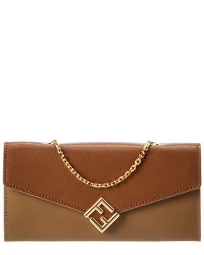 Fendi Ff Diamonds Leather Wallet On Chain In Brown