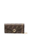 Fendi Ff Diamonds Leather Chain Wallet In Brown