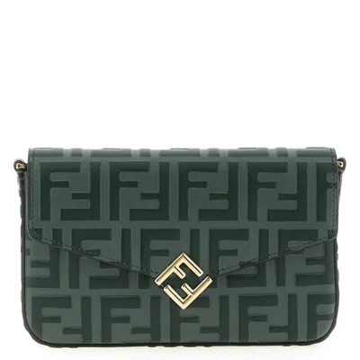 Fendi Ff Diamonds Leather Wallet On Chain In ["gold Tone"]