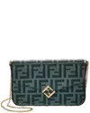 Fendi Ff Diamonds Leather Wallet On Chain In Green