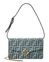 Fendi Ff Diamonds Leather Wallet On Chain In Green