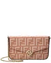 Fendi Wallet On Chain Leather Shoulder Bag With Ff Embossed Motif In Pink