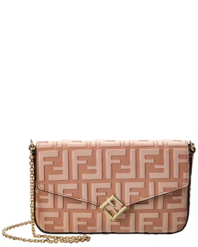Fendi Ff Diamonds Leather Wallet On Chain In Pink