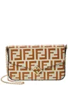 Fendi Ff Diamonds Leather Wallet On Chain In Brown
