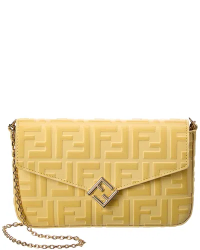 Fendi Ff Diamonds Leather Wallet On Chain In Yellow