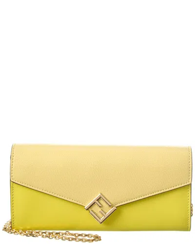 Fendi Ff Diamonds Leather Wallet On Chain In Yellow