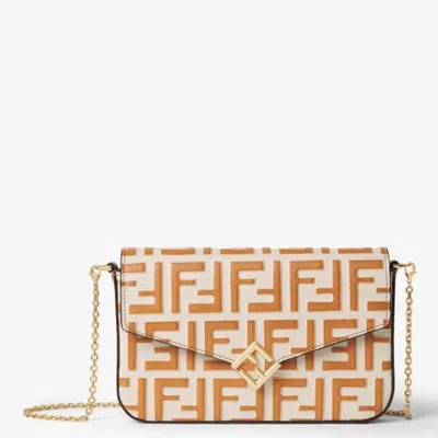 Fendi Ff Diamonds Leather Wallet On Chain In ["yellow","gold Tone"]