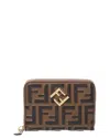 Fendi Ff Diamonds Leather Zip Around Medium Wallet In Brown