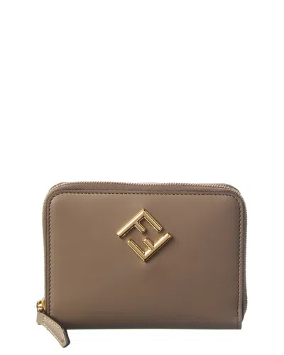 Fendi Ff Diamonds Leather Zip Around Medium Wallet In Brown