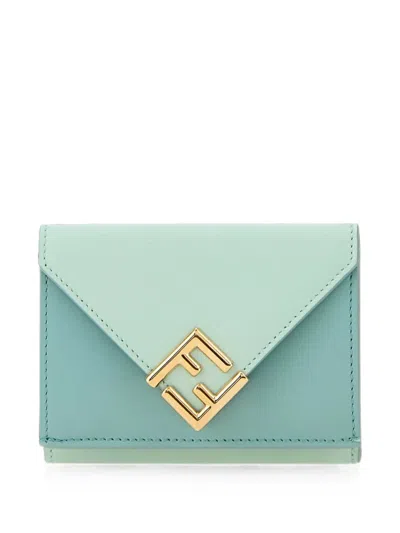 Fendi Ff Logo Leather Wallet In Green