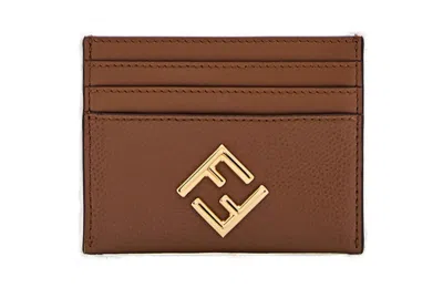 Fendi Ff Diamonds Logo Plaque Cardholder In Brown