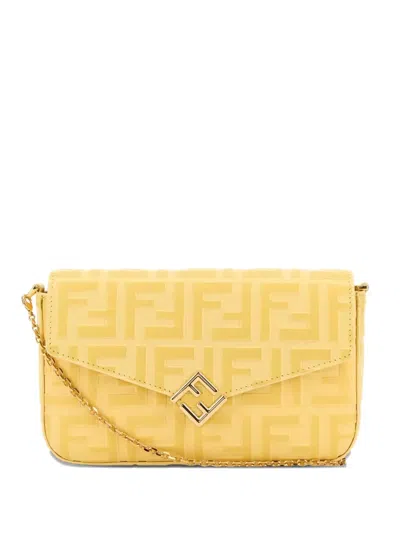 Fendi Women Wallet On Chain Ff Diamonds Leather Shoulder Bag With Ff Embossed Logo In Yellow