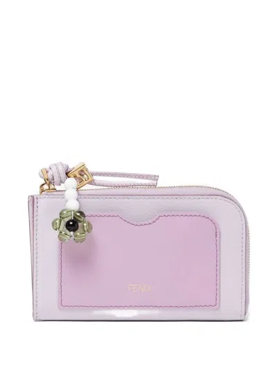 Fendi Ff Diamonds Logo-embossed Leather Cardholder In Pink