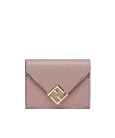 Fendi Ff Diamonds Medium Three-fold Wallet In Pink
