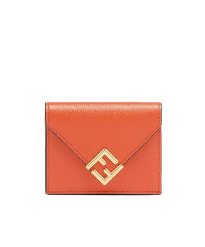 Fendi Ff Diamonds Tri-fold Wallet In Orange