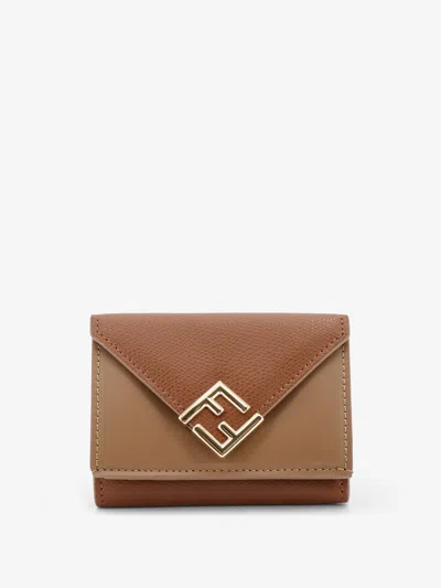 Fendi Ff Diamonds Micro Trifold Leather Wallet In Brown