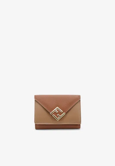 Fendi Ff Diamonds Micro Tri-fold Wallet In Beige