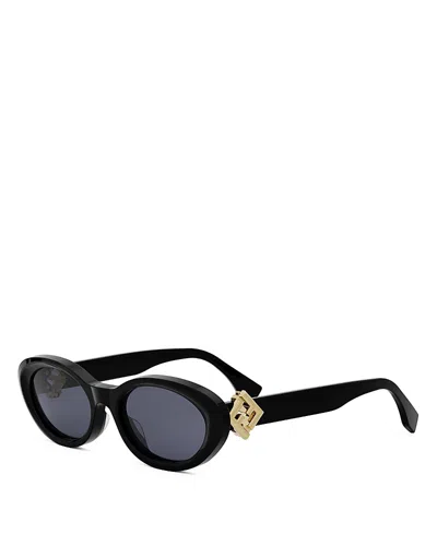 Fendi Ff Diamonds Oval Sunglasses, 53mm In 01a - Black