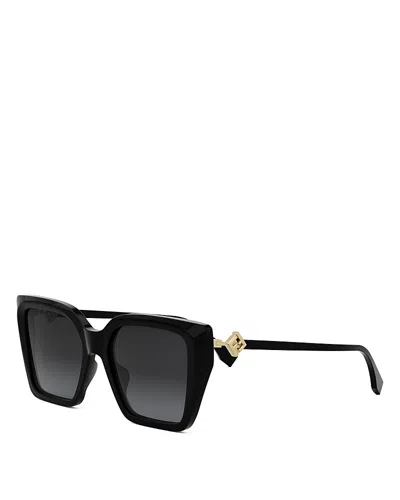 Fendi Ff Diamonds Square Sunglasses, 54mm In Shiny Black/gradient Smoke