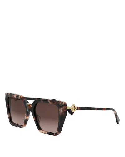 Fendi Ff Diamonds Square Sunglasses, 54mm In Havana/gradient Brown