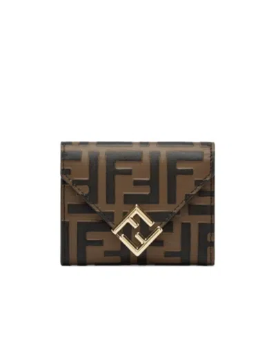 Fendi Ff Diamonds Tri-fold Wallet In Black