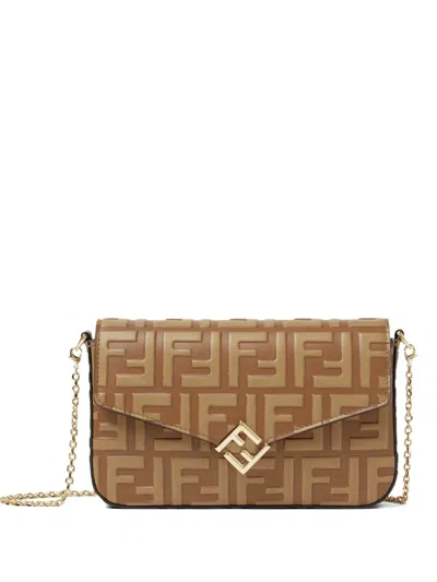 Fendi Wallet On Chain Ff Diamonds In Calf Leather Ff Bicolor In Brown