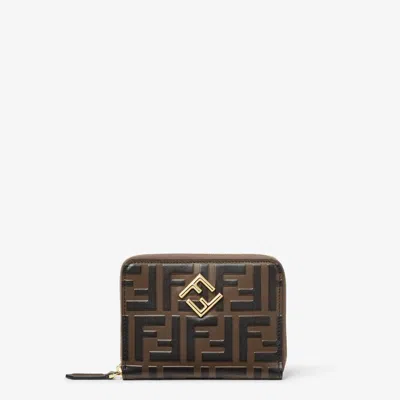 Fendi Ff Diamonds Medium Zipper Wallet In Brown