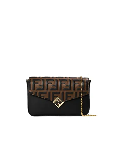 Fendi Ff Diamonds Wallet On Chain In Black