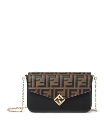 Fendi Ff Diamonds Wallet With Chain In Black