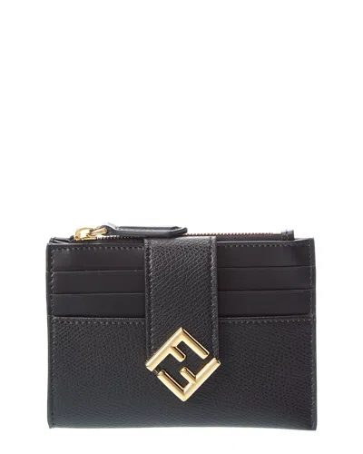 Fendi Ff Diamonds Zip Leather Card Case In Black
