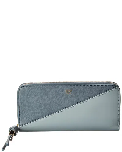 Fendi Ff Diamonds Zipper Around Large Leather Wallet In Blue