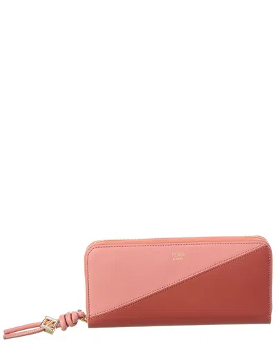 Fendi Ff Diamonds Zipper Around Large Leather Wallet In Black