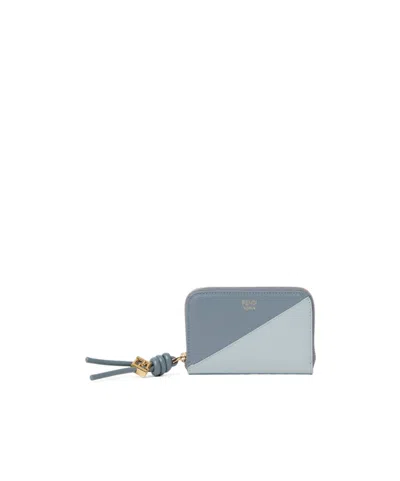 Fendi Ff Diamonds Zipper Around Mini In Gray