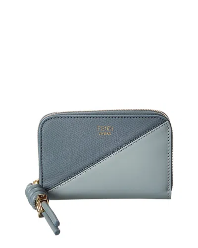 Fendi Ff Diamonds Zipper Around Mini Leather Wallet In Blue