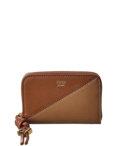 Fendi Ff Diamonds Zipper Around Mini Leather Wallet In Brown