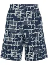 Fendi Ff Jacquard Denim Shorts In Blue