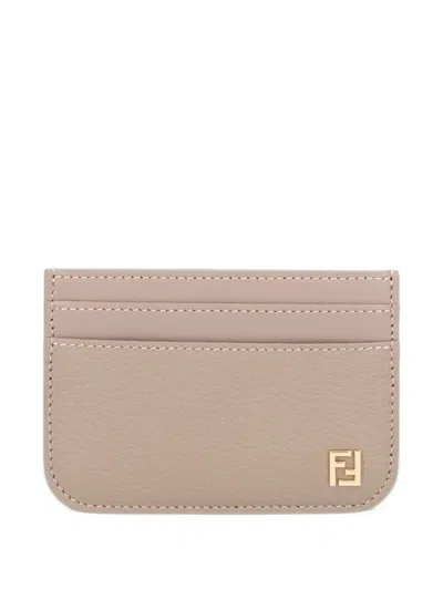 Fendi Ff Dove-gray Leather Card Case In Purple