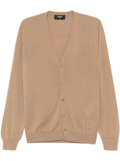 Fendi Ff-embossed Cardigan In Brown